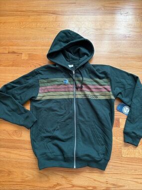 NEW Life Is Good Three Striped Block Good Vibes Fleece Zip Hoodie Men's M Green